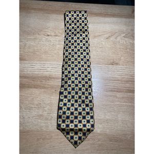 Emilio Rusconi Exclusive Silk Tie, Geometric Designer- Gold, Navy, Green, Cream